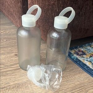 2 bkr Glass Bottles with 3 White Caps